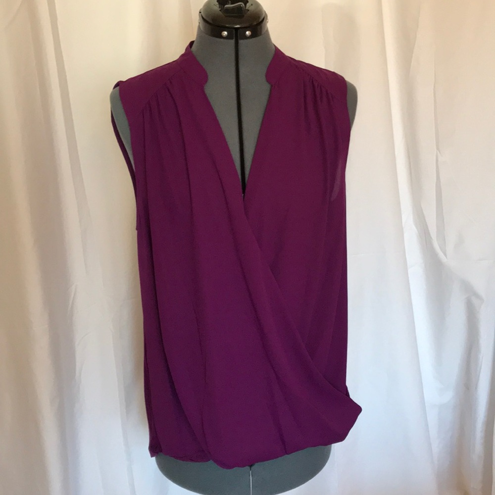 Mock wrap sleeveless top with bubble waist
